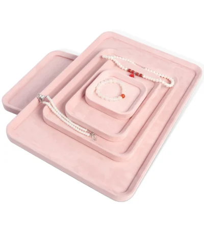 Elegant Pink Velvet Series Jewelry Tray Necklace Bracelet Bangle Earring Ring Display Storage Trays Counter Window Showcase Prop 1