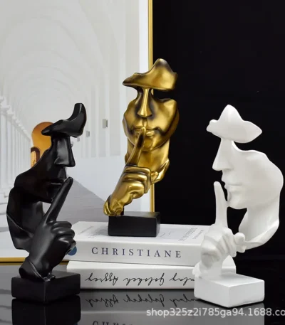 Thinker Statue Sculpture Silence Is Gold Figurines Resin Retro Home Decor For Office Study Living Room Abstract Face Ornaments 1