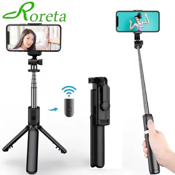 Roreta Selfie holder Tripod with Wireless Bluetooth Remote, Portables Foldable Stand for Vlog Shooting for iPhone Smartphone