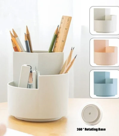 360 Rotating Large Capacity Rotating Pen Holder Desk Pencil Storage Box Organizer Makeup Brush School Office Stationery Supplies 1