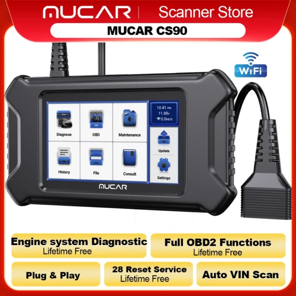 MUCAR CS90 OBD2 Diagnostic Tool Auto obd 2 Scanner Scan Tool 28 Reset Maintenance Service Lifetime Update Free for All Car