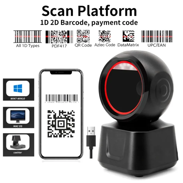 2D Barcode Scanner Image Platform Durable Desktop Scanner 1D 2D QR Code Reader USB Omnidirectional High-speed Precision Scanner