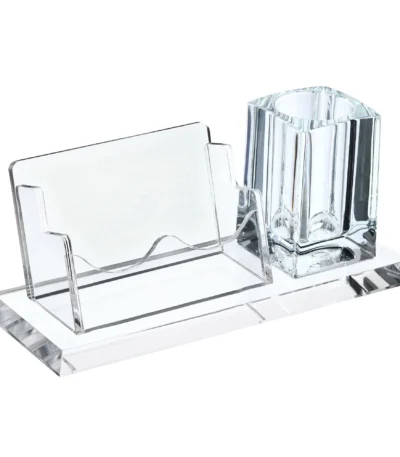 Clear Acrylic Business Card Holder 1 Slot Desktop Name Cards Display Stand with Pen Pot for Office Desk Fits 60 Business Cards 1