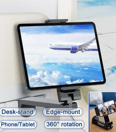 New Airplane Tablet Holder Travel Train Seat Cupboard Bar Handfree Foldable Ipad Phone Bracket Stand Desk Edge Grip 360 Rotation 1