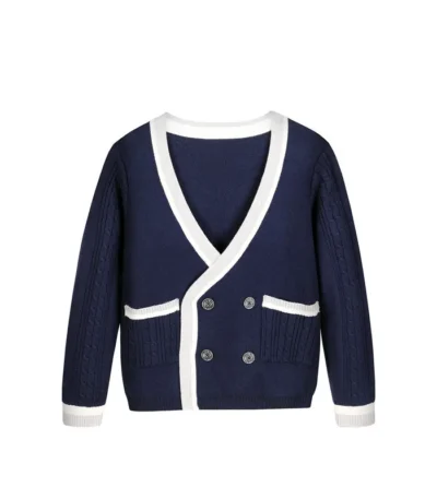 New Arrival Knitted Cardigans for Big Boys England Style Double Breasted Coats Spring Autumn Navy Blue Teenage Uniform Sweater 1