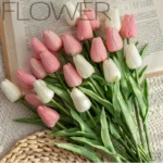 15PCS Artificial Tulips Flowers,Real Touch 35cm Fake Tulips,Bulk Faux Flowers,Artificial Flowers for Home Office Wedding Decor