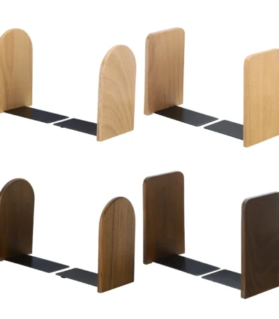2Pcs Wood Bookend with Metal Base Wooden Desktop Bookends Book Organizer Office Bookends Book Ends Stand Holder Shelf Bookrack 1