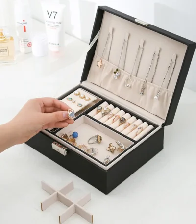 Double-layer Wooden Jewlery Box Ring Box Jewelry Boxes and Packaging with PU Leather Jewelry Storage Organizer and Makeup Case 1