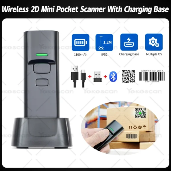 Charging base 2D/QR/1D Pocket Scanner warehouse retail logistics barcode scanner bluetooth scanner wireless reader P2300
