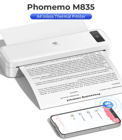Portable Printer Wireless Bluethooth Inkless Printing Thermal M835 Mobile Printer Bluetooth Support A4 Thermal Paper Roll 1