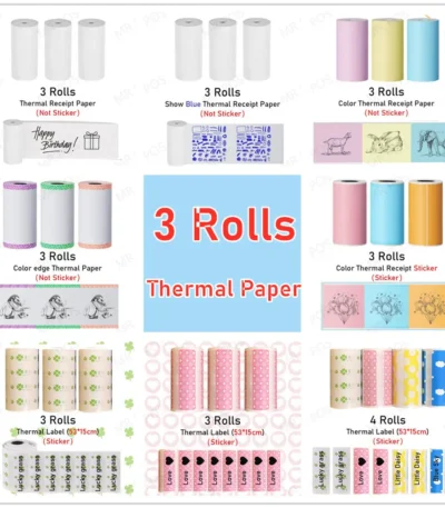 3 Rolls Thermal Paper Sticker Paper Label Paper Photo Paper Color Paper For PeriPage PAPERANG Photo Printer 1