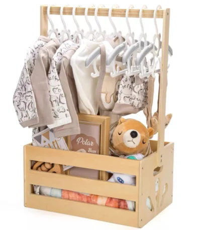 Wood Storage Crate Baby Toys Clothing Organizer Box Children Portable Basket Long Handle Sturdy 1
