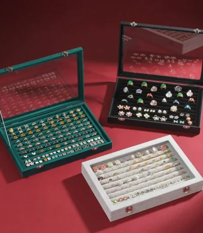 Rings/Earrings Organizer Tray with Clear Lid 10 Slots Velvet Drawer Insert Jewelry Storage box 1