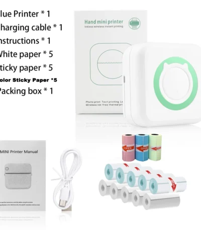 C15 Portable Mini Printer with 13Rolls Thermal Papers Sticker Maker Label Maker Thermal Inkless Printing Pocket Photo Printer 1
