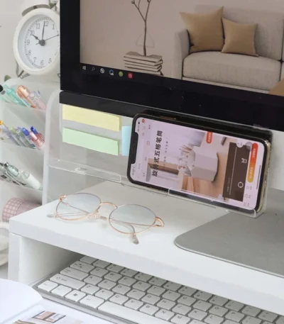 1Message Storage Board Under Computer Monitor，Office Desk Side Storage Rack Message Board Can Hold Phone Charging Memo Stickers 1