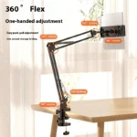 Adjustable Gooseneck Bed Phone Mount Foldable Tablet Stand 360° Rotation Portable Multi-Angle Holder for Lazy People Streaming
