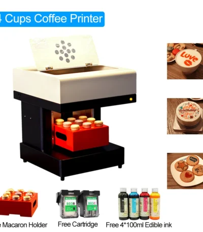 4 Cups Coffee Printer Automatic Photo Printer Coffee Printer for Cake Cappuccino Biscuits Macaroon Candies Food Printing Machine 1