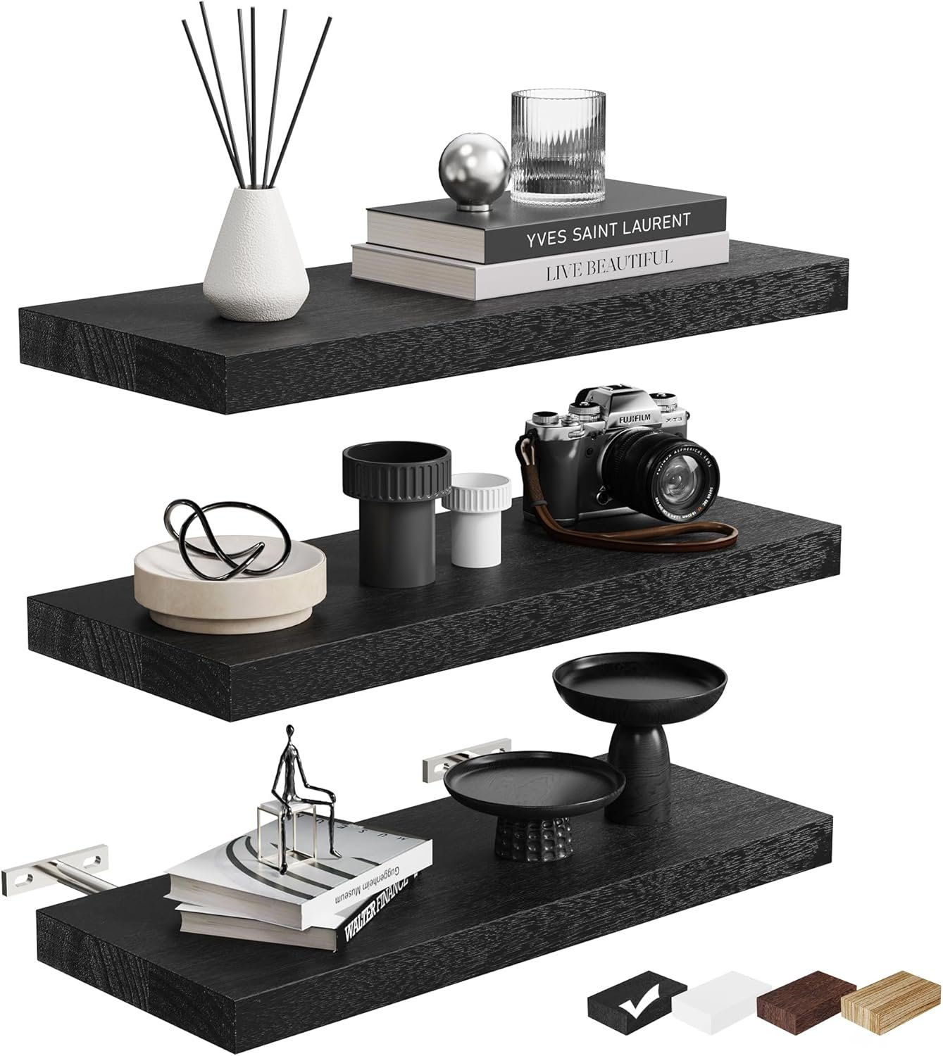 3 packs floating shelves for wall storage minimalist modern scandinavian hogar living room office plant decorative projector trinket trophy gaming tv projector book home decor bookshelf shelf black.jpg