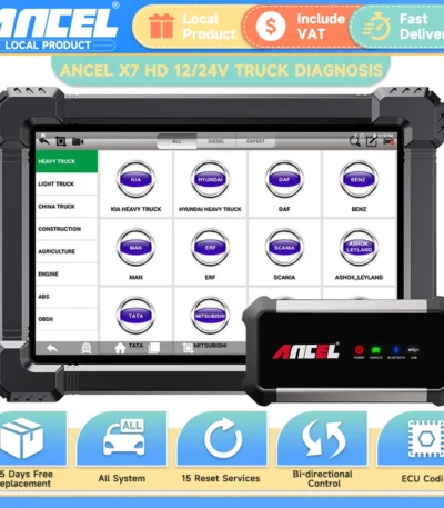 ANCEL X7 HD Heavy Duty Truck Diagnostic Tool Bluetooth OBD2 All System Oil D-P-F Regen ECU Reset 12V 24V Diesel Truck Scanner 1