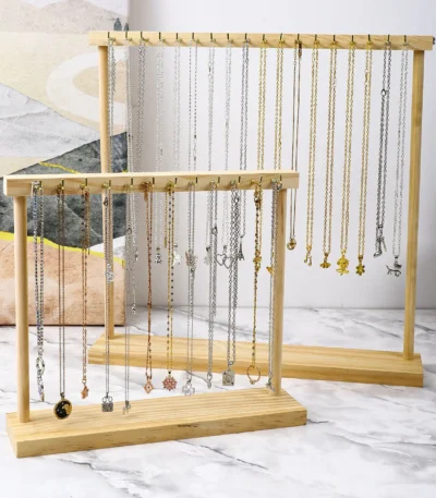 Jewelry Organizer Display Stand Wood Necklace Hanging Countertop Rack for Chains Earrings Bracelets Showcase Storage Rack 1