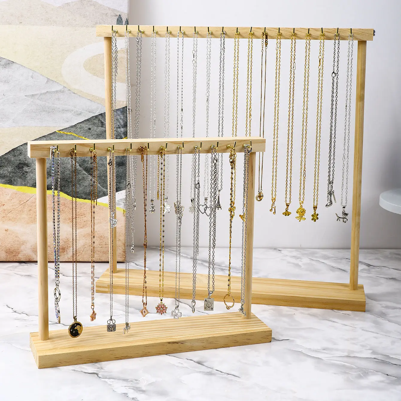 Jewelry Organizer Display Stand Wood Necklace Hanging Countertop Rack for Chains Earrings Bracelets Showcase Storage Rack Jewelry Organizer Display Stand Wood Necklace Hanging Countertop Rack for Chains Earrings Bracelets Showcase Storage Rack