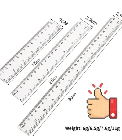 15/20/30cm Transparent Plastic Ruler Blue Color Simple Style Portable Tool Cute for Student School & Office Stationery 1