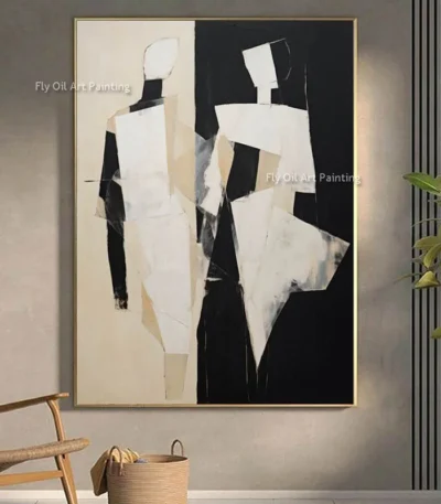 Abstract Modern People Oil Painting Black And White Abstract Canvas Painting Hand Painted Impression Wall Art For Home Decor 1