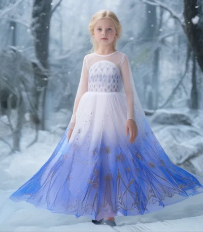 2025 Princess Dresses Elsa Girls Kids Snow Queen Clothes Carnival Party Gown Cloak Children Birthday Cosplay Costume Dress 1