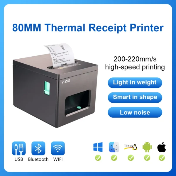 Thermal Printer,80mm USB/USB+LAN/USB+BT/USB+BT+LAN+WIFI/USB+WIFI ESC/POS Printer, Compatible with Windows/Linux/MAC OS(YHD-8390)