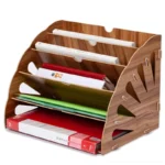 Wooden Fan Multi-layer Standing Test Paper Tray Vertical Organizer File Rack A4 Data Storage Office Stationery Binder Folder