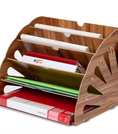 Wooden Fan Multi-layer Standing Test Paper Tray Vertical Organizer File Rack A4 Data Storage Office Stationery Binder Folder 1