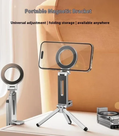 For Magsafe Plane Phone Holder Portable Magnetic Phone Holder Aluminum Alloy 360° Rotating Foldable Tripod for Travel/Car/Desk 1