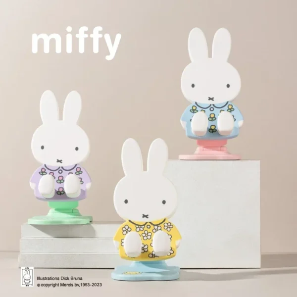 Kawaii Miffys Anime Figure Phone Holder Desktop Ornaments Decoration Adjustable Flexible Folding Lazy Desktop Mobile Phone Stand