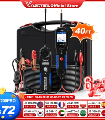 2025 VDIAGTOOL V200PRO 12/24V Car Power Circuit Probe 40FT/12M Cable Circuit Tester with Relay/Fuse Testing Breaker Finder Tools 1