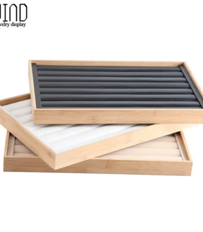 New Arrival Bamboo wood Jewelry Display Jewellery Tray Ring Holder Necklaces Organizer Bracelets Showcase Pendants Box 1