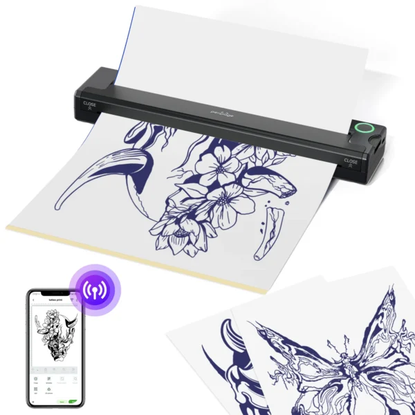 PeriPage P90 Thermal Tattoo Stencil Printer, Wireless Tattoo Machine with 5pcs Free Transfer Paper – Compatible with Phone & PC
