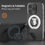 Upgraded Version Double-Sided Magnetic Phone Ring Holder Aluminum Adjustable 360° Rotating Phone Holder Portable Folding Holder