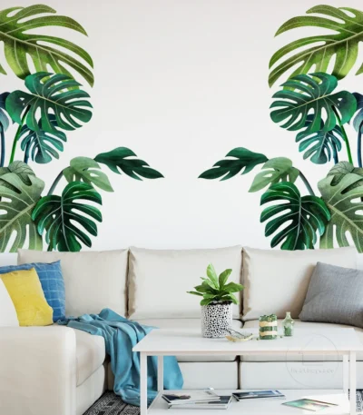Large Nordic Green Leaf Wall Stickers for Living Room Bedroom Background Home Decor Art Removable PVC Eco-friendly Decals Murals 1