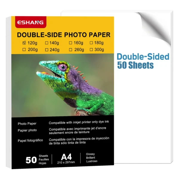 50 Sheets Double Sided Photo Paper High Glossy Photographic Paper 8.3×11.7 Inch 32lbs Compatible with Inkjet Printer 120GSM
