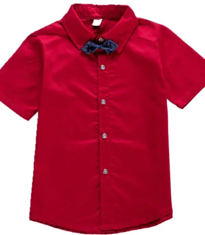 Teenage Boys White Shirt Summer 2022 Cotton Bow Design Boys Shirt Short Sleeve Big Boy Button Down Shirts Children Tie Blouse 1