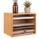 Getone Office File Tray, Bamboo Desk Tidy Organiser, File Sorter, 5 Tier Document/Paper/Letter Tray 36x25x26cm