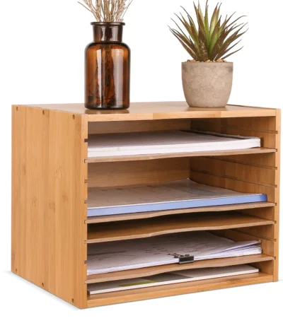 Getone Office File Tray, Bamboo Desk Tidy Organiser, File Sorter, 5 Tier Document/Paper/Letter Tray 36x25x26cm 1