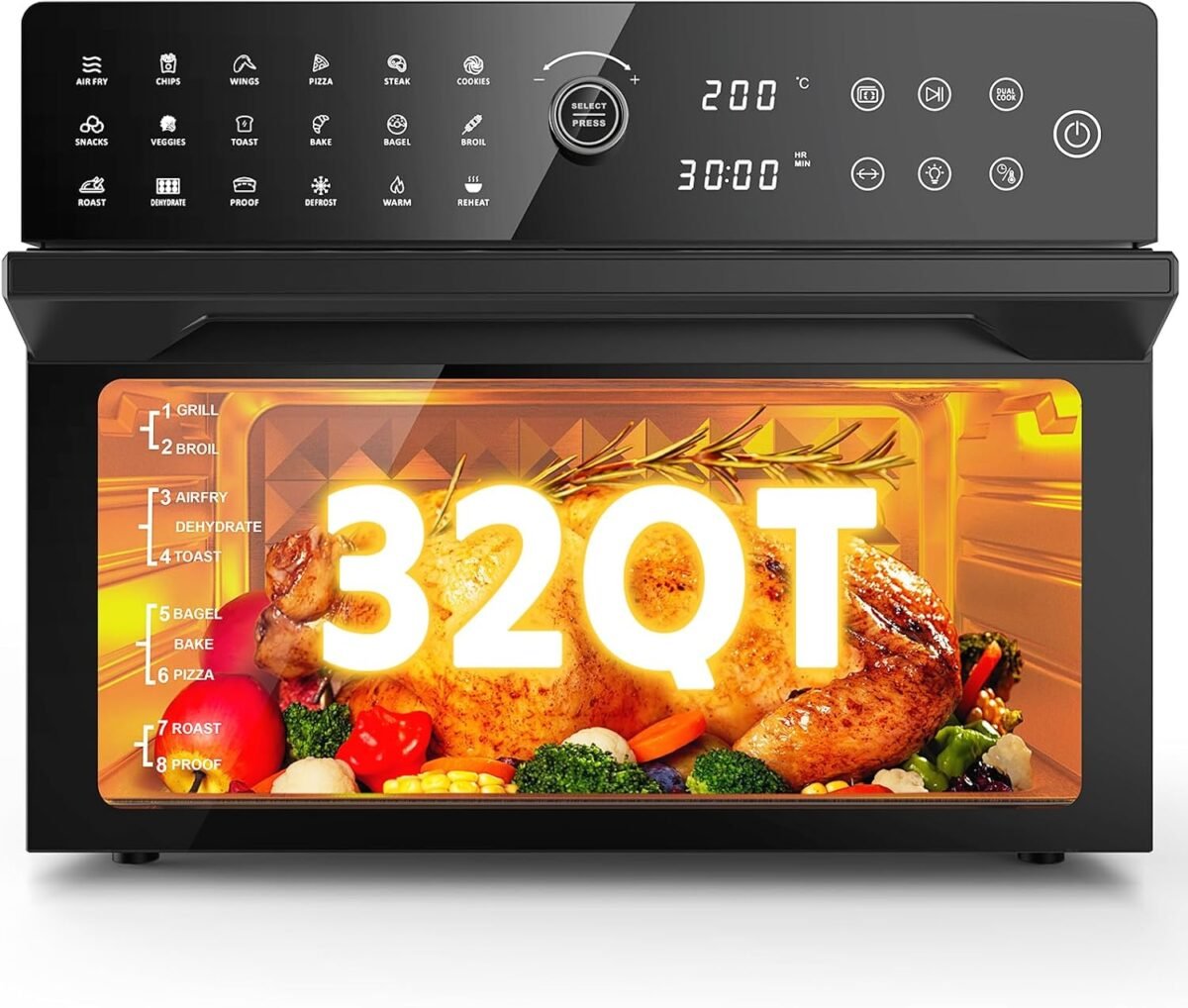 32qt extra large air fryer toaster oven air fryer combo 360°hot air circulation for healthier food 1800w preset dual cook 13pizza cooking 20 in 1 double rack oven 7 accessory transparent door.jpg