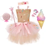 Girls Happy Purim Candy Dress With Headband Lollipop Baby Kids Costumes Children Birthday Carnival Party Clothes