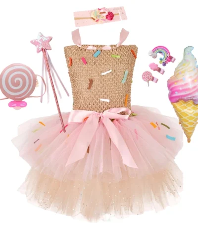 Girls Happy Purim Candy Dress With Headband Lollipop Baby Kids Costumes Children Birthday Carnival Party Clothes 1