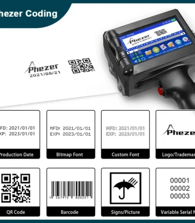 Phezer 12.7/25.4mm Label Printer Handheld Inkjet Printer QR Bar Batch Code Date Number Logo Expiry Date Coding Machine Portable 1