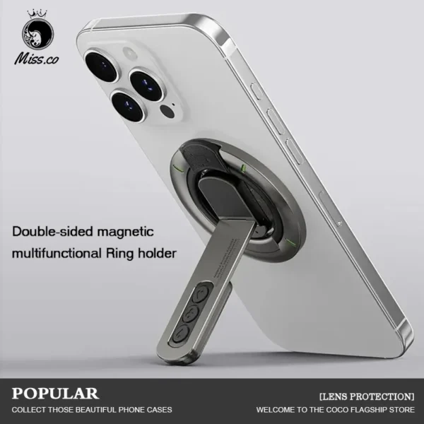Double-sided Magnetic Luminous Mobile Phone Holder 360° Rotation Decompression Design Zinc Alloy Ultra-thin Portable