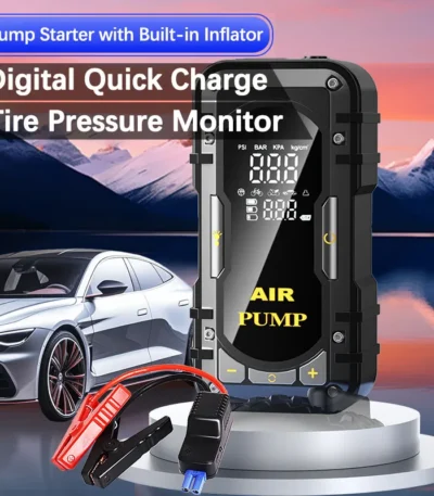 6000A 14.8V Smart Car Starter Air Compressor (150PSI) Digital Tire Inflator Auto Stop Smart Cable LED Light for Car/Motorcycle 1