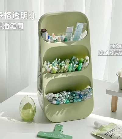 Transparent Oblique Pen Holder For Desk Aesthetic Large Capacity Student Desk Green Storage Box Pen Bucket On Desk Soft Color 1