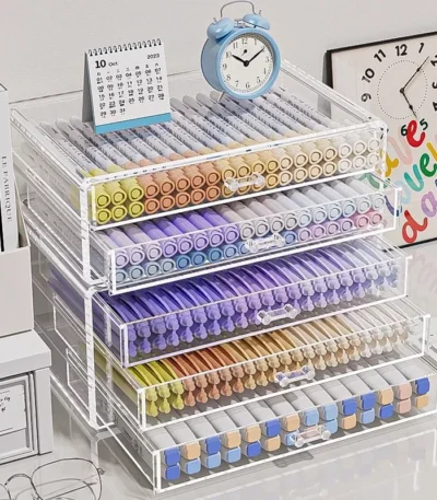 High Capacity Acrylic Marker Pen Holder Colored Pencil Storage Box Transparent Organizer for Kid Case Painting School Supplies 1